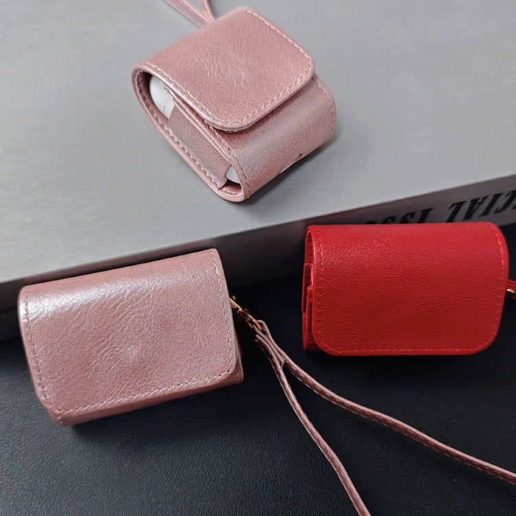 For AirPods 1 / 2 Cowhide Texture PU Headset Shockproof Case(Red) - For AirPods 1/2 by PMC Jewellery | Online Shopping South Africa | PMC Jewellery | Buy Now Pay Later Mobicred