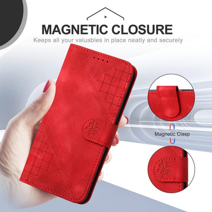 For Samsung Galaxy S25 5G YX0080 Grid Butterfly Embossed Pattern Flip Leather Phone Case with Lanyard(Red) - Galaxy S25 5G Cases by PMC Jewellery | Online Shopping South Africa | PMC Jewellery | Buy Now Pay Later Mobicred