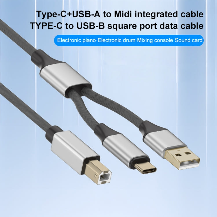 2 in 1 Type-C and USB-A to USB-B MIDI Instruments Printer Cable, Length: 1m, Length:1m(Black White) - Multifunctional Cable by PMC Jewellery | Online Shopping South Africa | PMC Jewellery | Buy Now Pay Later Mobicred