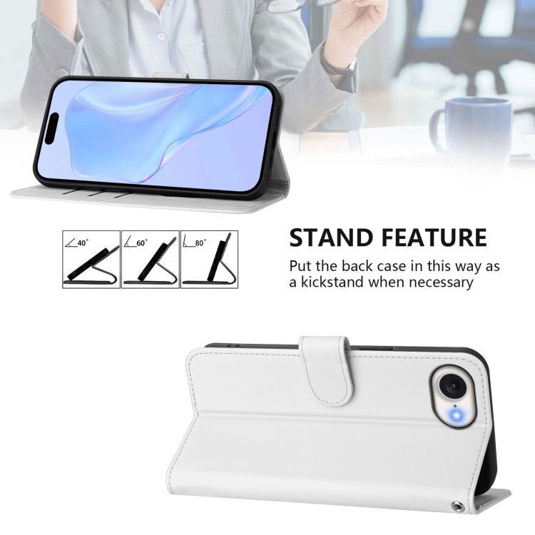 For iPhone 16e Skin Feel Solid Color Leather Phone Case with Lanyard(White) - iPhone 16e Cases by PMC TechLife | Online Shopping South Africa | PMC TechLife | Buy Now Pay Later Mobicred