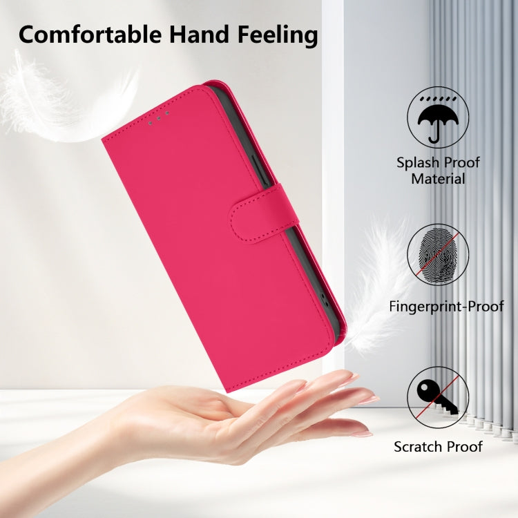 For iPhone 16e Skin Feel Solid Color Leather Phone Case with Lanyard(Rose Red) - iPhone 16e Cases by PMC TechLife | Online Shopping South Africa | PMC TechLife | Buy Now Pay Later Mobicred