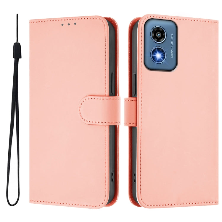 For Motorola Moto G Play 5G 2024 Global Skin Feel Solid Color Leather Phone Case with Lanyard(Pink) - Motorola Cases by PMC Jewellery | Online Shopping South Africa | PMC Jewellery | Buy Now Pay Later Mobicred