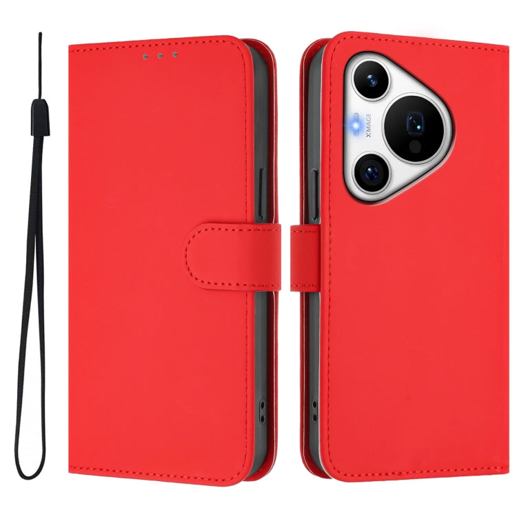 For Huawei Pura 70 Pro / 70 Pro+ Skin Feel Solid Color Leather Phone Case with Lanyard(Red) - Huawei Cases by PMC Jewellery | Online Shopping South Africa | PMC Jewellery | Buy Now Pay Later Mobicred