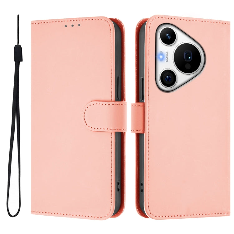 For Huawei Pura 70 Pro / 70 Pro+ Skin Feel Solid Color Leather Phone Case with Lanyard(Pink) - Huawei Cases by PMC Jewellery | Online Shopping South Africa | PMC Jewellery | Buy Now Pay Later Mobicred