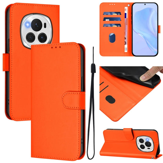 For Honor Magic6 Pro Skin Feel Solid Color Leather Phone Case with Lanyard(Orange) - Honor Cases by PMC Jewellery | Online Shopping South Africa | PMC Jewellery | Buy Now Pay Later Mobicred