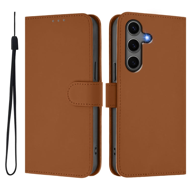 For Samsung Galaxy S25+ 5G Skin Feel Solid Color Leather Phone Case with Lanyard(Brown) - Galaxy S25+ 5G Cases by PMC Jewellery | Online Shopping South Africa | PMC Jewellery | Buy Now Pay Later Mobicred