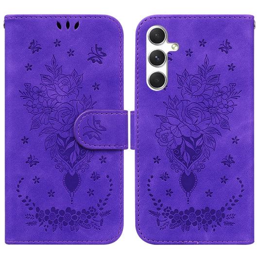 For Samsung Galaxy S25 5G Butterfly Rose Embossed Leather Phone Case(Purple) - Galaxy S25 5G Cases by PMC Jewellery | Online Shopping South Africa | PMC Jewellery | Buy Now Pay Later Mobicred