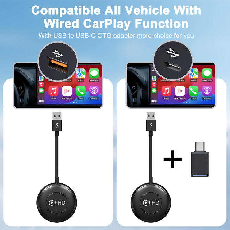 USB and HDMI Wired to Wireless CarPlay Auto Adapter, Specification:Round(Silver) - Bluetooth Adapters by PMC Jewellery | Online Shopping South Africa | PMC Jewellery | Buy Now Pay Later Mobicred