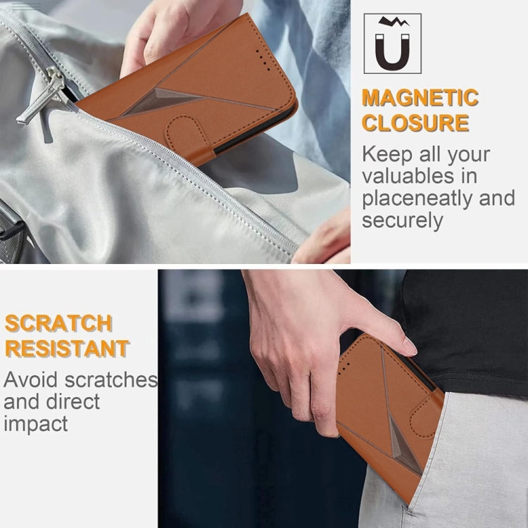 For iPhone 16e Triangle Pattern Buckle Clasp Leather Phone Case(Brown) - iPhone 16e Cases by PMC TechLife | Online Shopping South Africa | PMC TechLife | Buy Now Pay Later Mobicred