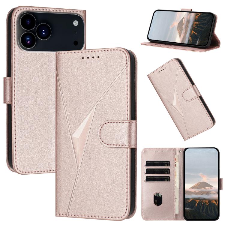 For iPhone 17 Pro Max Triangle Pattern Buckle Clasp Leather Phone Case(Rose Gold) - free shipping - PMc TechLife - Order now!