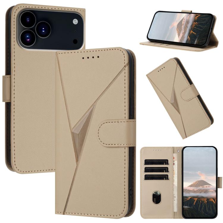 For iPhone 17 Pro Triangle Pattern Buckle Clasp Leather Phone Case(Gold) - free shipping - PMc TechLife - Order now!