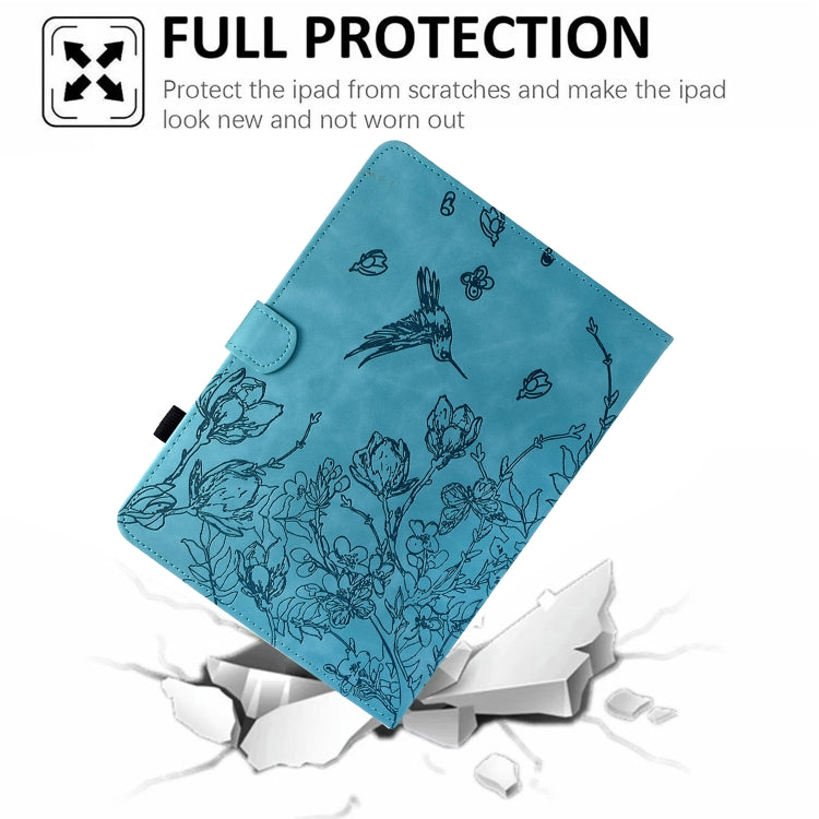 For Samsung Galaxy Tab S9 Flowers and Bird Embossed Smart Leather Tablet Case(Light Blue) - Galaxy Tab S9 Cases by PMC Jewellery | Online Shopping South Africa | PMC Jewellery | Buy Now Pay Later Mobicred