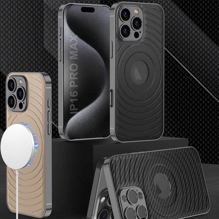 For iPhone 16 Pro GKK Plating Leather Wave MagSafe Phone Case(Carbon Fiber) - iPhone 16 Pro Cases by GKK | Online Shopping South Africa | PMC Jewellery | Buy Now Pay Later Mobicred