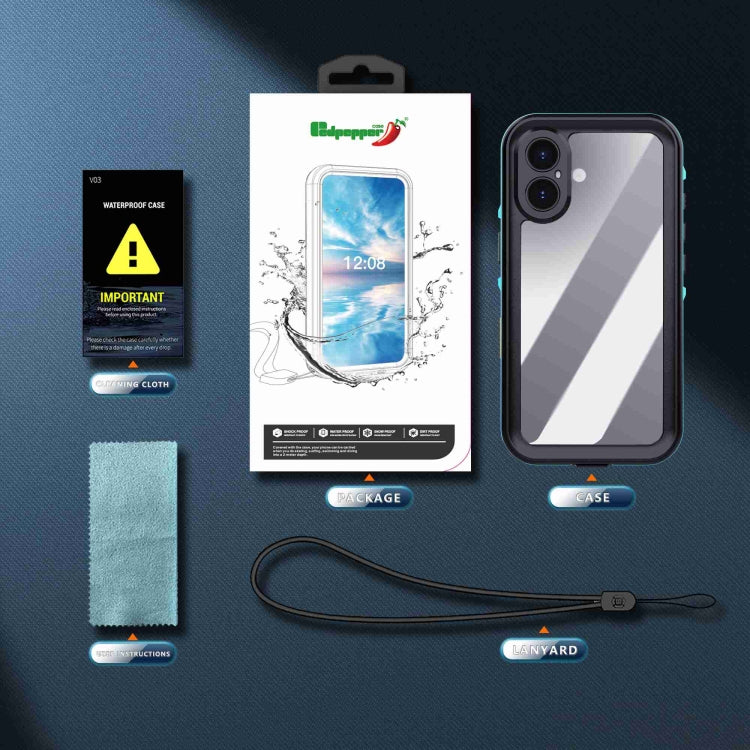 For iPhone 16 Plus RedPepper Transparent Dot IP68 Waterproof Triple-proof Phone Case(Black Blue) - free shipping - PMC Jewellery - Order now!