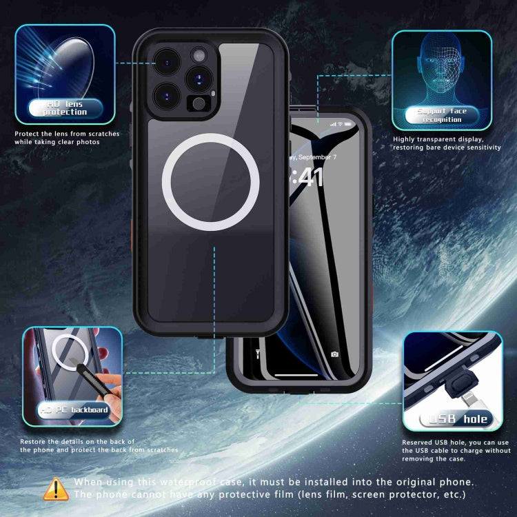 For iPhone 16 Pro RedPepper Transparent Dot IP68 Waterproof Triple-proof MagSafe Phone Case(Black Dark Grey) - free shipping - PMC Jewellery - Order now!