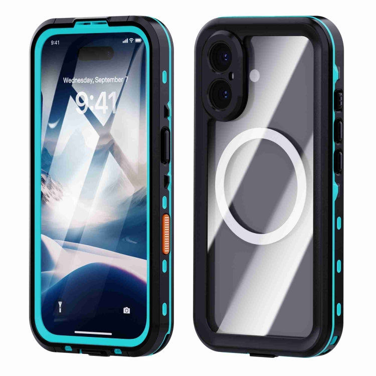 For iPhone 16 RedPepper Transparent Dot IP68 Waterproof Triple-proof MagSafe Phone Case(Black Blue) - iPhone 16 Cases by RedPepper | Online Shopping South Africa | PMC Jewellery | Buy Now Pay Later Mobicred