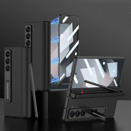 For Samsung Galaxy Z Fold6 GKK Integrated Magnetic Leather Flip Phone Case with Pen Box, Not Included Pen(Carbon Fiber) - Galaxy Z Fold6 5G Cases by GKK | Online Shopping South Africa | PMC Jewellery | Buy Now Pay Later Mobicred