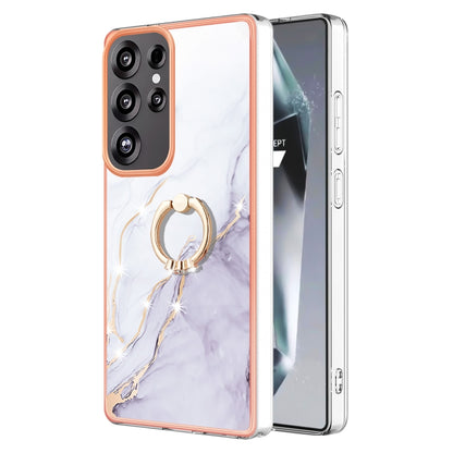 For Samsung Galaxy S25 Ultra 5G Electroplating Marble IMD TPU Phone Case with Ring Holder(White 006) - Galaxy S25 Ultra 5G Cases by PMC Jewellery | Online Shopping South Africa | PMC Jewellery | Buy Now Pay Later Mobicred