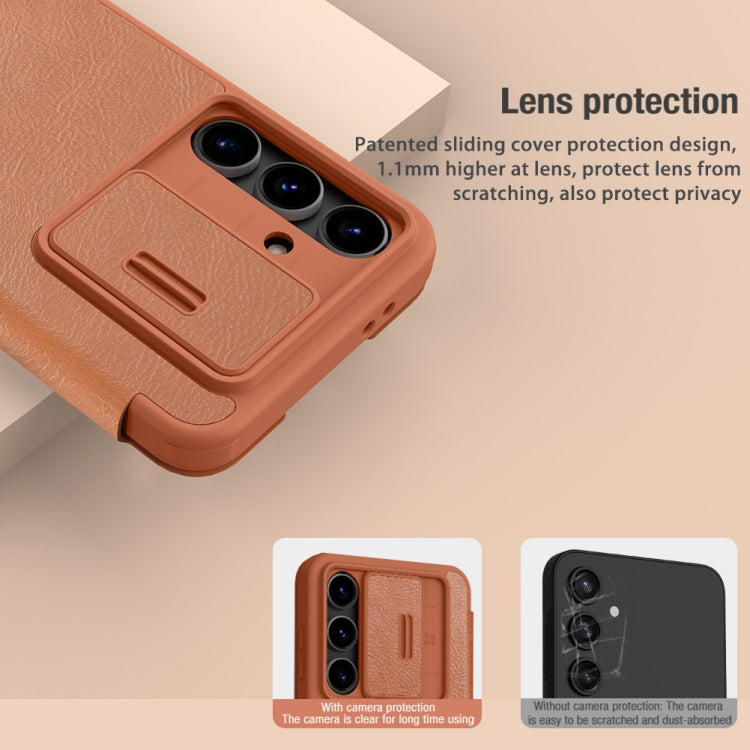 For Samsung Galaxy S24 FE 5G NILLKIN QIN Series Pro Sliding Camera Cover Design Leather Phone Case(Brown) - Galaxy S24 FE 5G Cases by NILLKIN | Online Shopping South Africa | PMC Jewellery | Buy Now Pay Later Mobicred