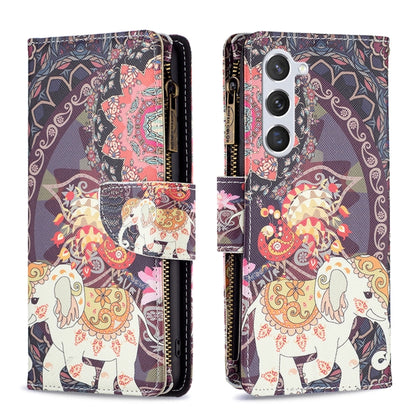 For Samsung Galaxy S25 5G Colored Drawing Pattern Zipper Leather Phone Case(Flower Elephant) - Galaxy S25 5G Cases by PMC Jewellery | Online Shopping South Africa | PMC Jewellery | Buy Now Pay Later Mobicred