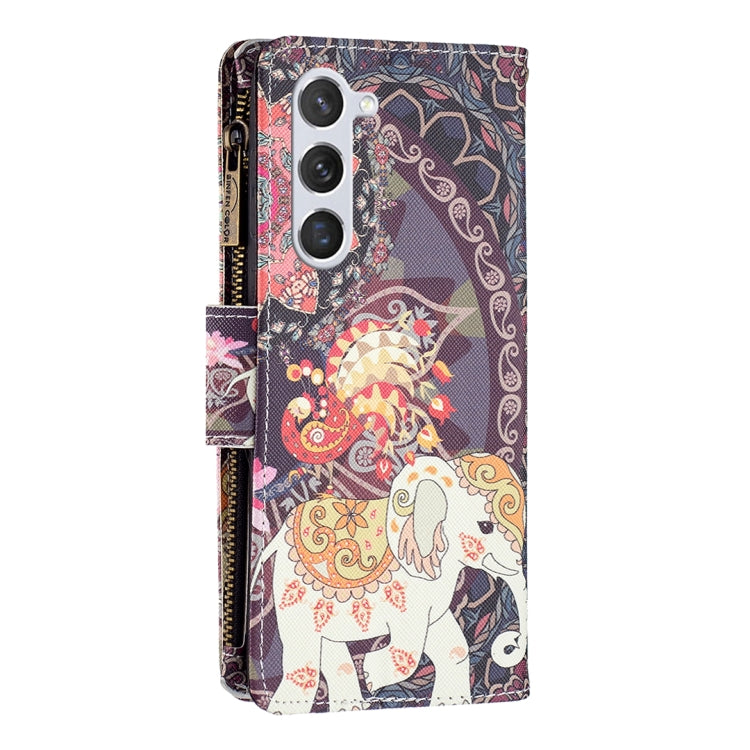 For Samsung Galaxy S25 5G Colored Drawing Pattern Zipper Leather Phone Case(Flower Elephant) - Galaxy S25 5G Cases by PMC Jewellery | Online Shopping South Africa | PMC Jewellery | Buy Now Pay Later Mobicred