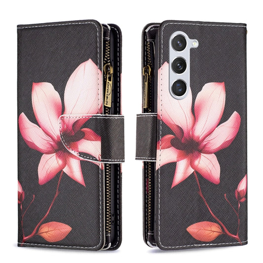 For Samsung Galaxy S25 5G Colored Drawing Pattern Zipper Leather Phone Case(Lotus) - Galaxy S25 5G Cases by PMC Jewellery | Online Shopping South Africa | PMC Jewellery | Buy Now Pay Later Mobicred