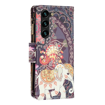 For Samsung Galaxy S25+ 5G Colored Drawing Pattern Zipper Leather Phone Case(Flower Elephant) - Galaxy S25+ 5G Cases by PMC Jewellery | Online Shopping South Africa | PMC Jewellery | Buy Now Pay Later Mobicred