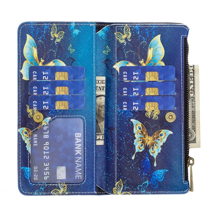 For Samsung Galaxy S25+ 5G Colored Drawing Pattern Zipper Leather Phone Case(Gold Butterfly) - Galaxy S25+ 5G Cases by PMC Jewellery | Online Shopping South Africa | PMC Jewellery | Buy Now Pay Later Mobicred