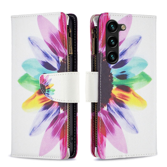 For Samsung Galaxy S25+ 5G Colored Drawing Pattern Zipper Leather Phone Case(Sun Flower) - Galaxy S25+ 5G Cases by PMC Jewellery | Online Shopping South Africa | PMC Jewellery | Buy Now Pay Later Mobicred