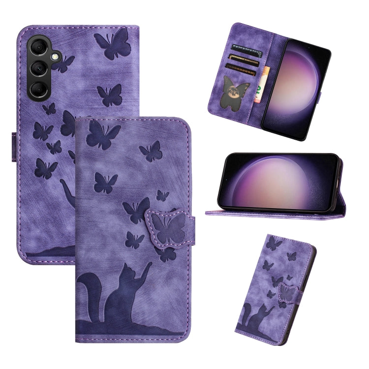 For Samsung Galaxy S25 5G Butterfly Cat Embossing Flip Leather Phone Case(Purple) - Galaxy S25 5G Cases by PMC Jewellery | Online Shopping South Africa | PMC Jewellery | Buy Now Pay Later Mobicred