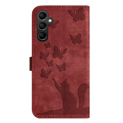 For Samsung Galaxy S25 5G Butterfly Cat Embossing Flip Leather Phone Case(Red) - Galaxy S25 5G Cases by PMC Jewellery | Online Shopping South Africa | PMC Jewellery | Buy Now Pay Later Mobicred