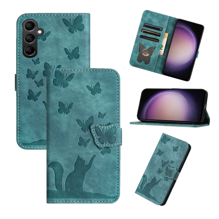 For Samsung Galaxy S25 5G Butterfly Cat Embossing Flip Leather Phone Case(Wathet) - Galaxy S25 5G Cases by PMC Jewellery | Online Shopping South Africa | PMC Jewellery | Buy Now Pay Later Mobicred