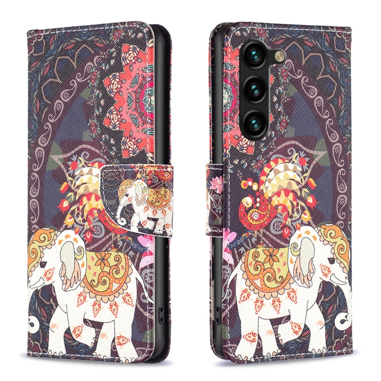 For Samsung Galaxy S25+ 5G Colored Drawing Pattern Leather Phone Case(Flowers Elephant) - Galaxy S25+ 5G Tempered Glass by PMC Jewellery | Online Shopping South Africa | PMC Jewellery | Buy Now Pay Later Mobicred