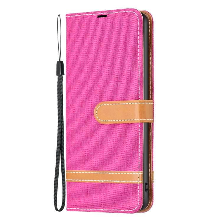 For Samsung Galaxy S25+ 5G Color Block Denim Texture Leather Phone Case(Rose Red) - Galaxy S25+ 5G Cases by PMC Jewellery | Online Shopping South Africa | PMC Jewellery | Buy Now Pay Later Mobicred