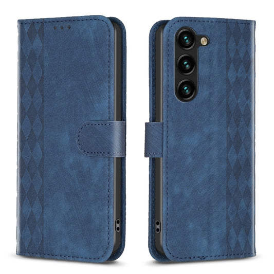 For Samsung Galaxy S25+ 5G Plaid Embossed Leather Phone Case(Blue) - Galaxy S25+ 5G Cases by PMC Jewellery | Online Shopping South Africa | PMC Jewellery | Buy Now Pay Later Mobicred