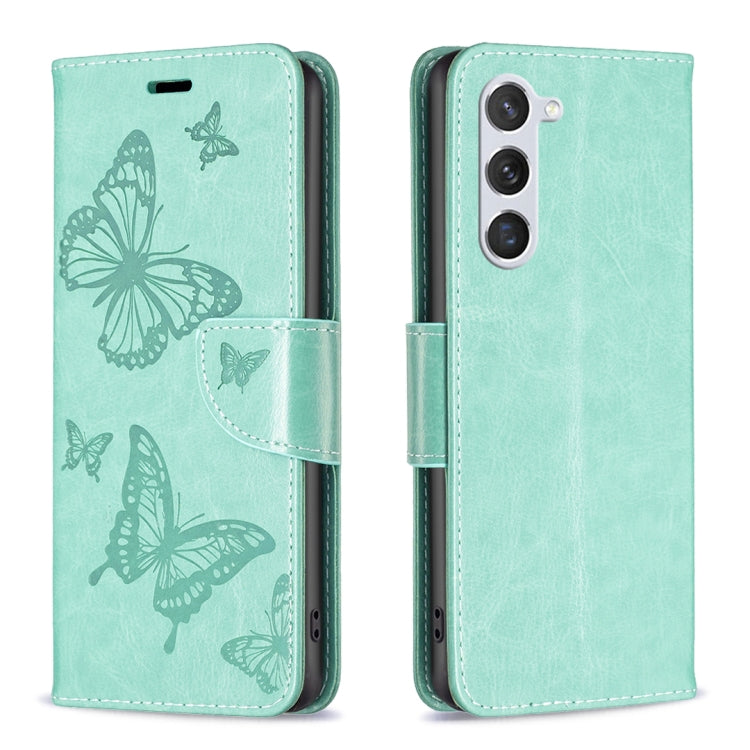 For Samsung Galaxy S25 5G Embossing Two Butterflies Pattern Leather Phone Case(Green) - Galaxy S25 5G Cases by PMC Jewellery | Online Shopping South Africa | PMC Jewellery | Buy Now Pay Later Mobicred