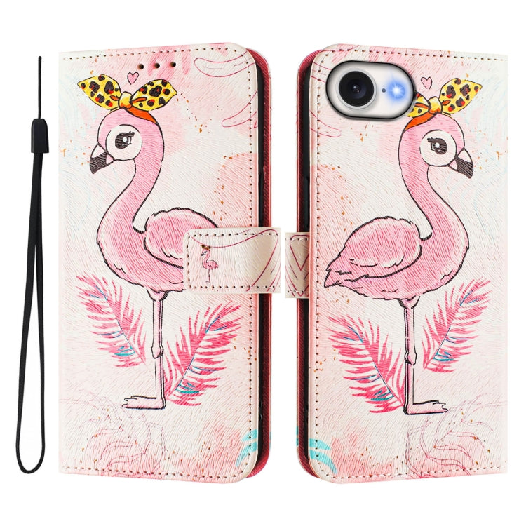 For iPhone 16e Art Colored Drawing Pattern Leather Phone Case(Flamingo) - iPhone 16e Cases by PMC TechLife | Online Shopping South Africa | PMC TechLife | Buy Now Pay Later Mobicred