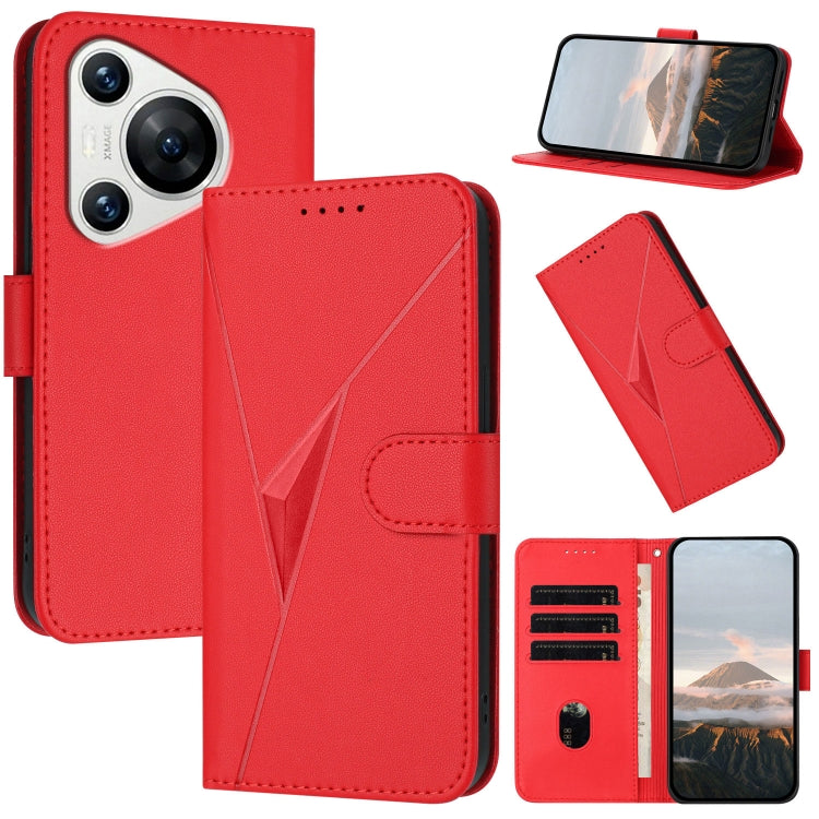 For Huawei Pura 70 Triangle Pattern Buckle Clasp Leather Phone Case(Red) - Huawei Cases by PMC Jewellery | Online Shopping South Africa | PMC Jewellery | Buy Now Pay Later Mobicred