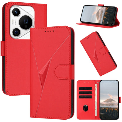 For Huawei Pura 70 Pro / Pura 70 Ultra Triangle Pattern Buckle Clasp Leather Phone Case(Red) - Huawei Cases by PMC Jewellery | Online Shopping South Africa | PMC Jewellery | Buy Now Pay Later Mobicred