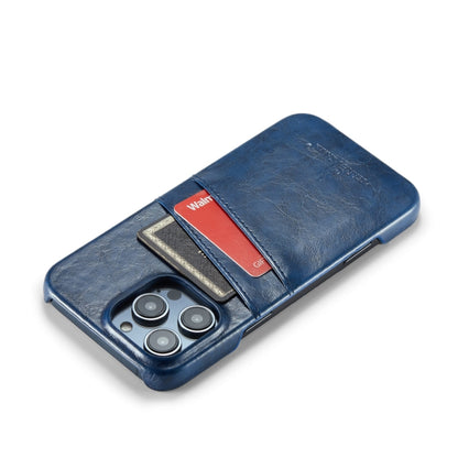 For iPhone 16 Pro Fierre Shann Retro Oil Wax Texture Card Slots PU Leather Phone Case(Blue) - iPhone 16 Pro Cases by FIERRE SHANN | Online Shopping South Africa | PMC Jewellery | Buy Now Pay Later Mobicred