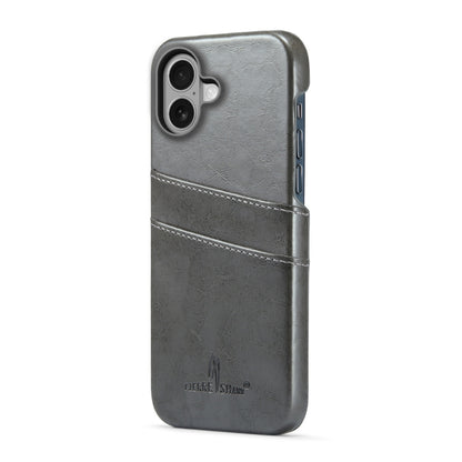 For iPhone 16 Plus Fierre Shann Retro Oil Wax Texture Card Slots PU Leather Phone Case(Grey) - iPhone 16 Plus Cases by FIERRE SHANN | Online Shopping South Africa | PMC Jewellery | Buy Now Pay Later Mobicred