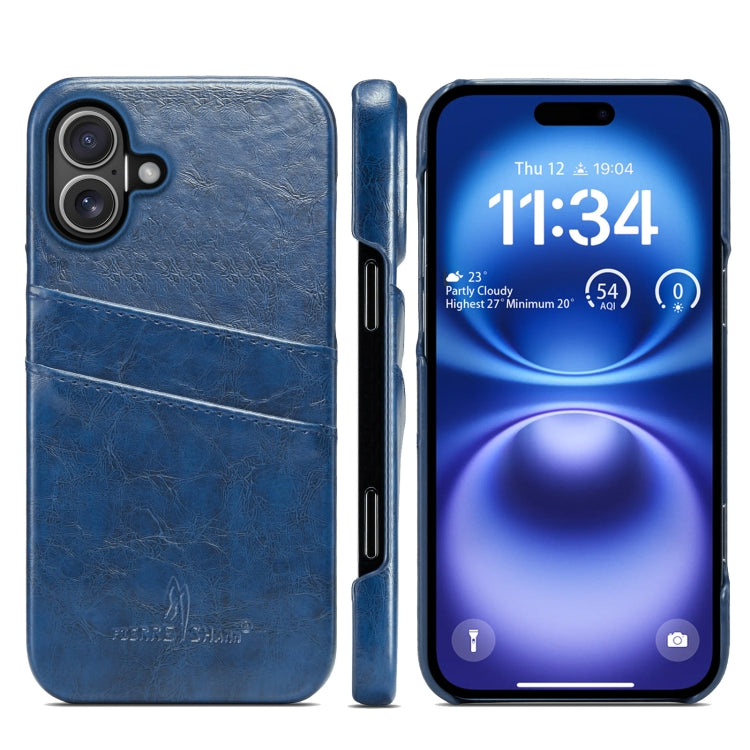 For iPhone 16 Fierre Shann Retro Oil Wax Texture Card Slots PU Leather Phone Case(Blue) - iPhone 16 Cases by FIERRE SHANN | Online Shopping South Africa | PMC Jewellery | Buy Now Pay Later Mobicred