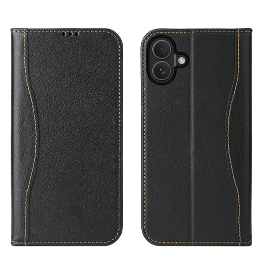 For iPhone 16 Plus Fierre Shann Cowhide Leather Flip Leather Phone Case(Black) - iPhone 16 Plus Cases by FIERRE SHANN | Online Shopping South Africa | PMC Jewellery | Buy Now Pay Later Mobicred