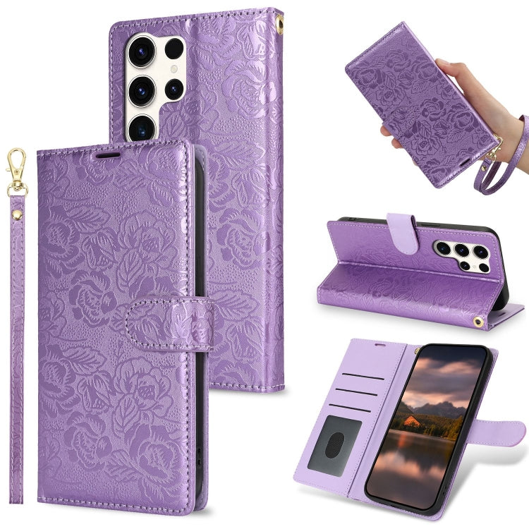 For Samsung Galaxy S25 Ultra 5G Peony Flowers Imprint Leather Phone Case(Purple) - Galaxy S25 Ultra 5G Cases by PMC Jewellery | Online Shopping South Africa | PMC Jewellery | Buy Now Pay Later Mobicred