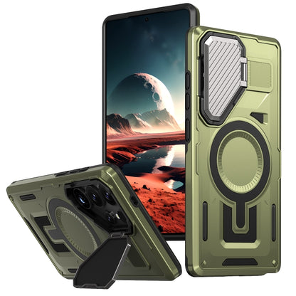 For Samsung Galaxy S25 Ultra 5G Shield Frame Holder MagSafe Phone Case(Olive Green) - Galaxy S25 Ultra 5G Cases by PMC Jewellery | Online Shopping South Africa | PMC Jewellery | Buy Now Pay Later Mobicred