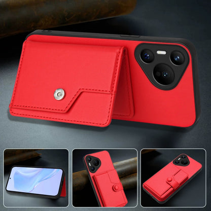 For Huawei Pura 70 Button Card Bag RFID Anti-theft Phone Case(Red) - Huawei Cases by PMC Jewellery | Online Shopping South Africa | PMC Jewellery | Buy Now Pay Later Mobicred