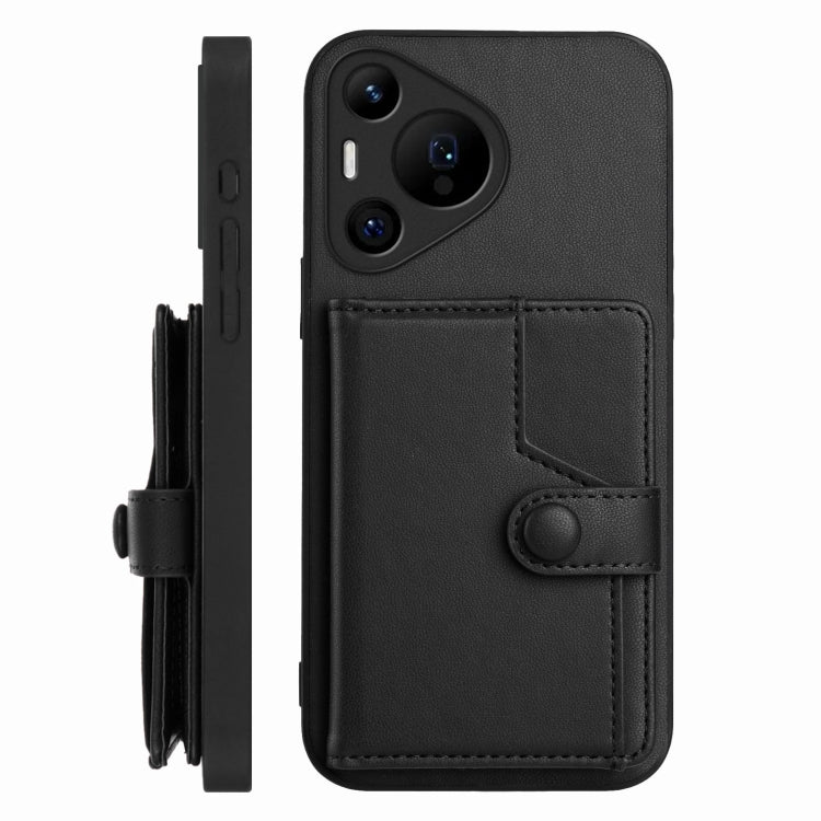 For Huawei Pura 70 Pro Button Card Bag RFID Anti-theft Phone Case(Black) - Huawei Cases by PMC Jewellery | Online Shopping South Africa | PMC Jewellery | Buy Now Pay Later Mobicred