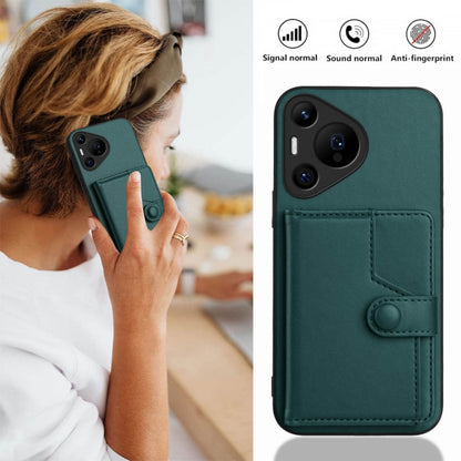 For Huawei Pura 70 Pro Button Card Bag RFID Anti-theft Phone Case(Green) - Huawei Cases by PMC Jewellery | Online Shopping South Africa | PMC Jewellery | Buy Now Pay Later Mobicred