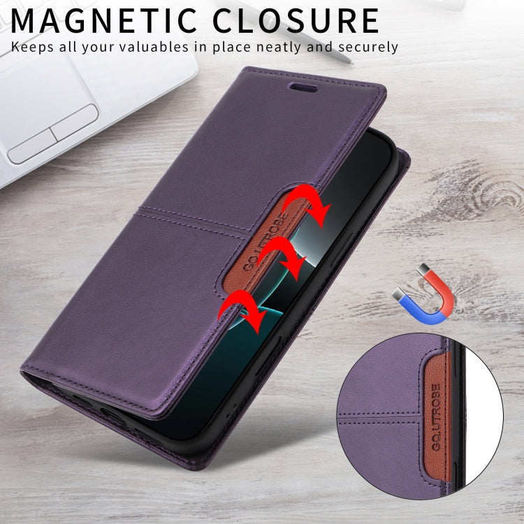 For iPhone 16 GQUTROBE G01 RFID Anti-theft Leather Phone Case(Purple) - iPhone 16 Cases by GQUTROBE | Online Shopping South Africa | PMC Jewellery | Buy Now Pay Later Mobicred