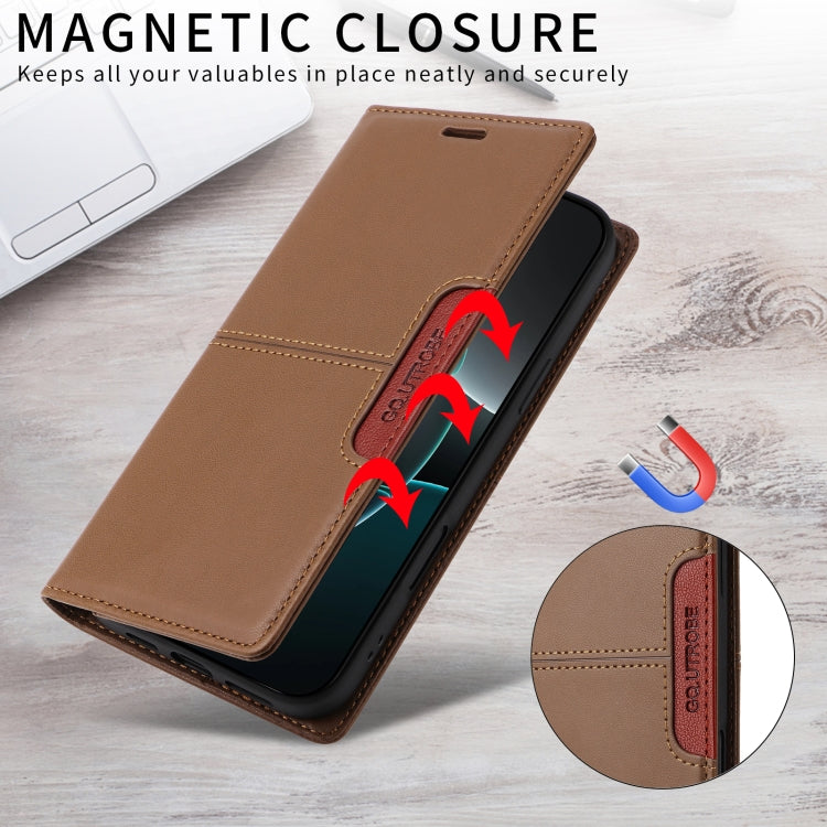 For iPhone 16 Plus GQUTROBE G01 RFID Anti-theft Leather Phone Case(Brown) - iPhone 16 Plus Cases by GQUTROBE | Online Shopping South Africa | PMC Jewellery | Buy Now Pay Later Mobicred